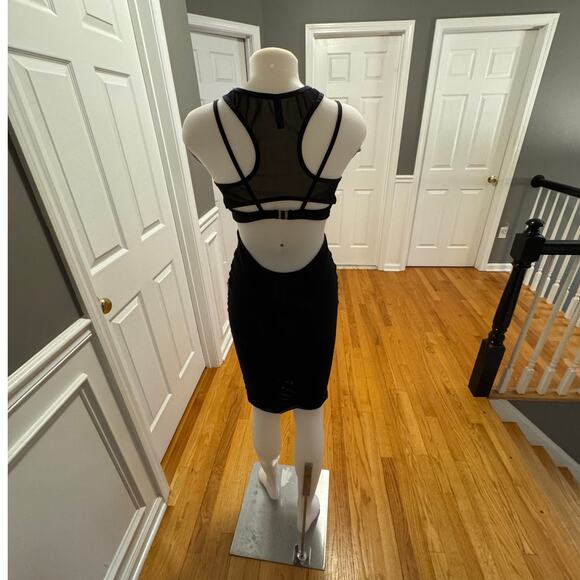 Bec & Bridge Kathy Sexy Mesh Cut Out Black Midi Body Dress Size 4 Semi Sheer - Picture 3 of 16